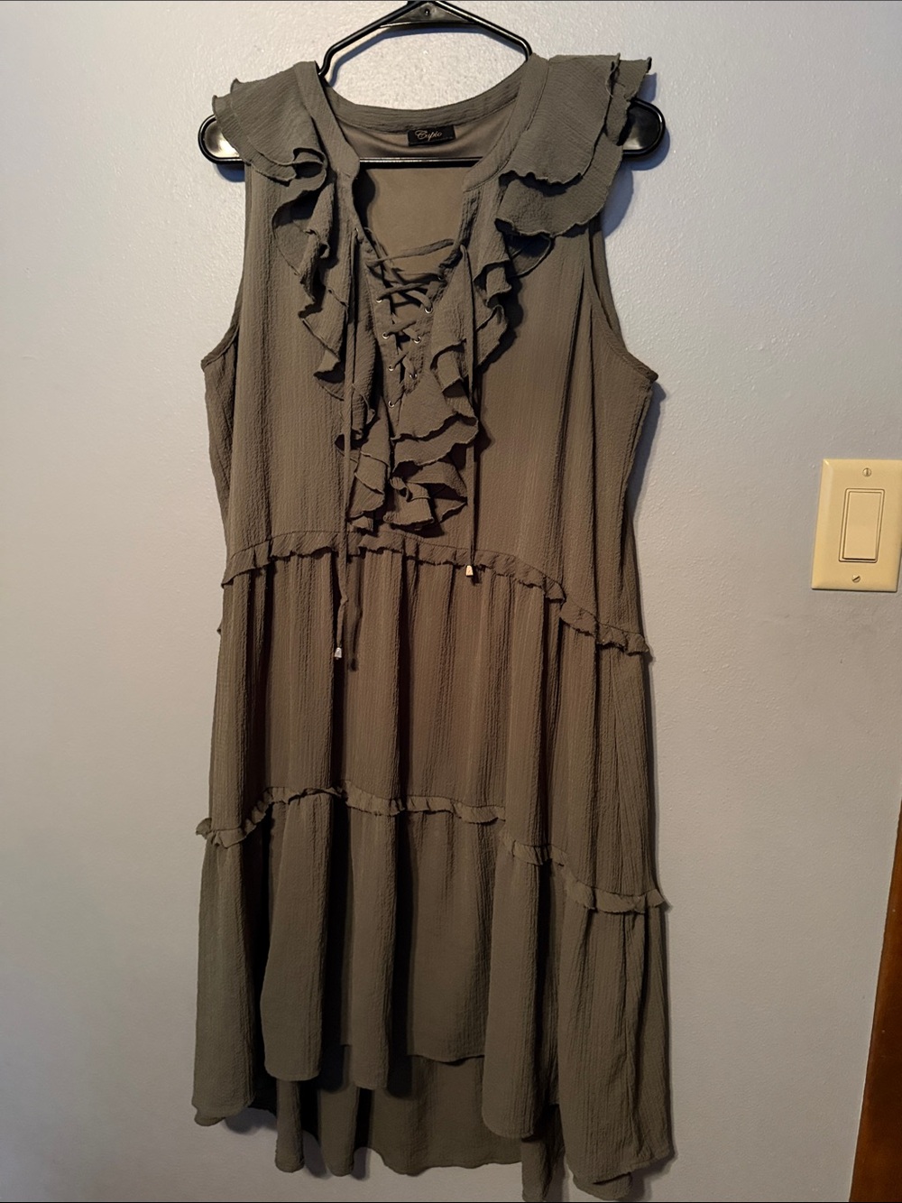 Cupio Olive Ruffle Lace-Up High-Low Tiered Dress